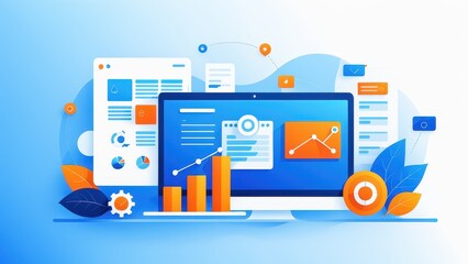 A digital workspace featuring graphs, charts, and documents for data analysis and visualization.