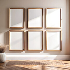 mockup featuring six empty picture frames arranged in two rows of three, all maintaining a...