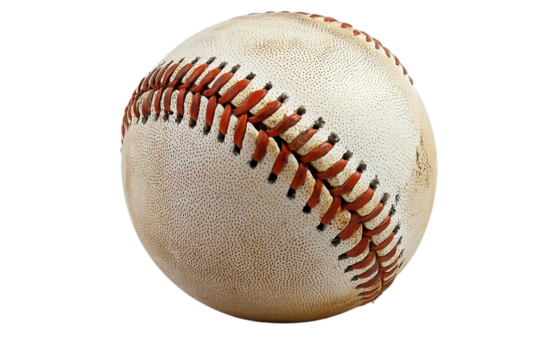Close-Up of a Worn Baseball with Red Stitches