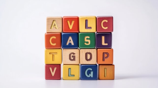 Colorful Wooden Alphabet Blocks Spelling 'AVLC CASL GOP VLG'
