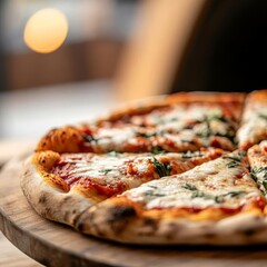 Rustic margarita pizza, herbs, wood-fired, gourmet vibe