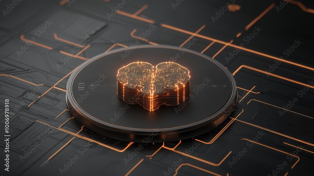 Wall mural glowing brain circuit board artificial intelligence abstract concept