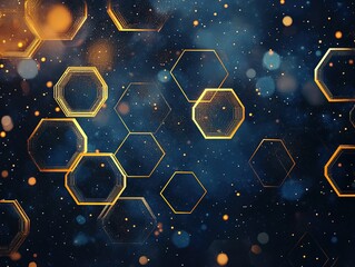 Stunning Digital Illustration of Interconnected Gold Hexagons on Navy Blue: Perfect as a Cosmic Sports Interior Poster to Elevate Your Game Room Aesthetic!