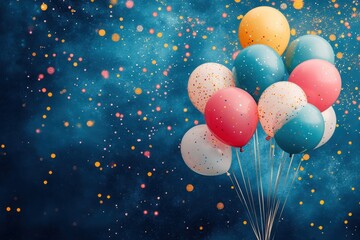 colorful balloons floating under a starry sky, symbolizing the concept of reaching for the stars, banner design