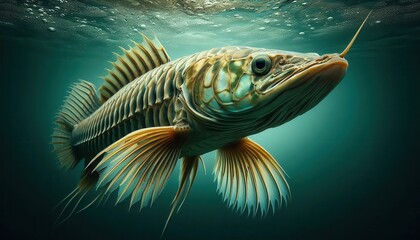 Fototapeta premium A detailed underwater image of a fish showcasing its vibrant colors and intricate fins.