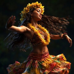 Hawaiian Hula Dancer Graceful Performance in Traditional Dress