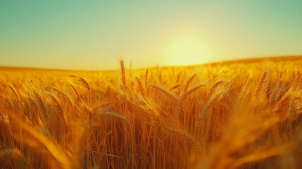 Obraz premium Golden Wheat Field at Sunset Rural Landscape Photography