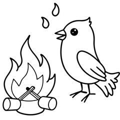 Cozy Winter Bird Roasting Marshmallows Vector Illustration of Feathered Friends Enjoying a Sweet Treat
