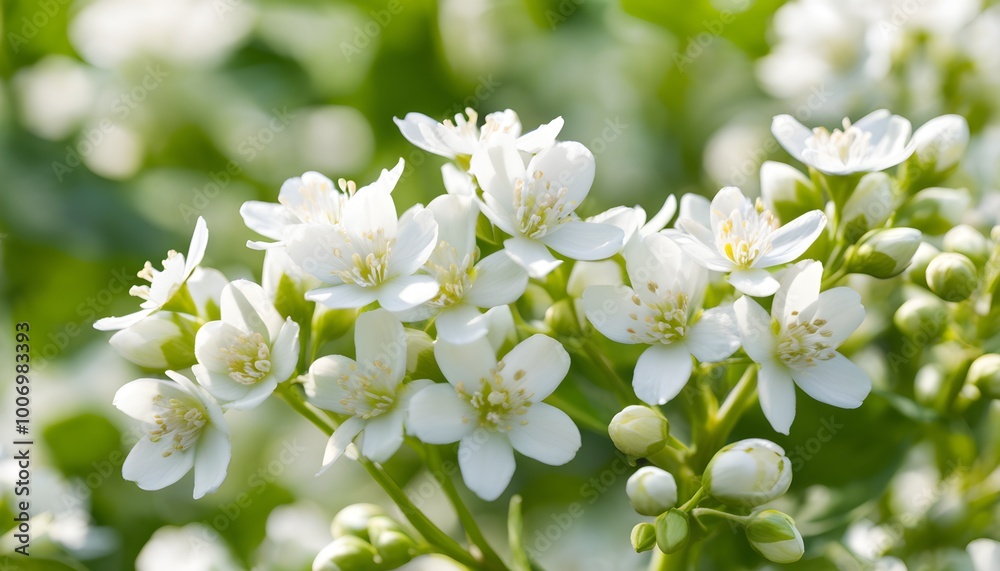 Sticker Jasmine Blooms Isolated Against a White Background