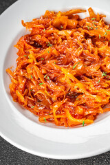 suerkraut cabbage braised vegetable dish fresh delicious gourmet food background on the table rustick food top view copy space vegetarian and vegan food