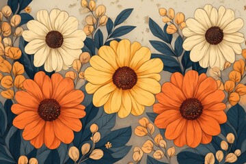 autumn floral illustration, beautiful floral doodle in fall colors, adding creativity and a seasonal vibe to your designs and graphics