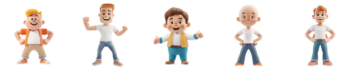 Obraz premium happy white man mascot posing, 3D cartoon illustration, isolated on transparent background, cute animated style, beautiful colors, generative ai