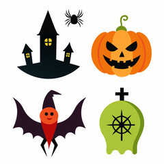 Sets of halloween symbols silhouette vector illustration on white background