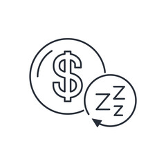 Sleeping dollar. Unused financial resource. Vector linear icon isolated on white background. 
