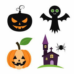 Sets of halloween symbols silhouette vector illustration on white background