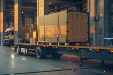 Boxes being loaded onto a truck for delivery in logistics center
