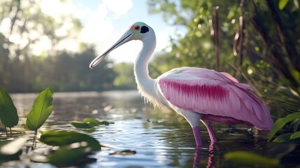 Bird Roseate Spoonbill in Nature, Realistic Photo, Wallpaper, Smartphone Cover and Screen, PC, Laptop, 9:16 and 16:9 Format