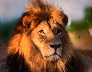 Obraz premium close up of a lion with the sun shining on his face