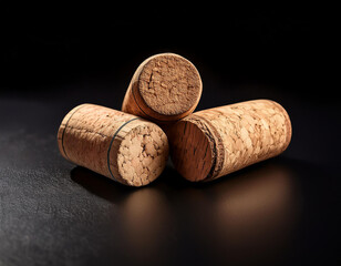 Corchos de vino aislados en fondo negro