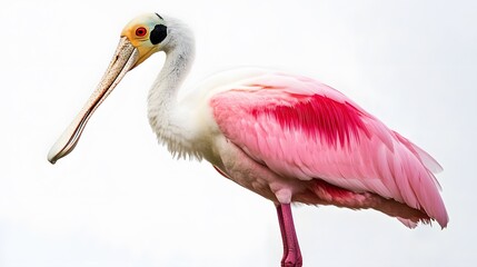 Obraz premium Roseate Spoonbill Bird on White Background, Photo Realistic, Wallpaper, Cover and Screen for Smartphone, PC, Laptop, 9:16 and 16:9 Format
