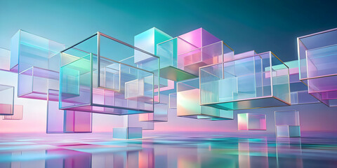 Fototapeta premium Floating Glass Cubes: Pastel Dreamscape 