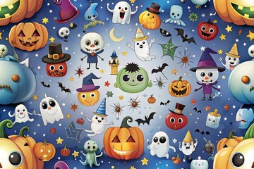 Trick or Treat coloring page. Halloween coloring page for kids. Cartoon children in Halloween costumes. Cute children, witch, dracula, pumpkin, bat, zombie, mummy, cat