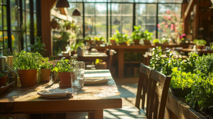 Obraz premium Farm-to-table business focused on sustainable agriculture, with fresh vegetables grown on-site and served in an eco-friendly restaurant