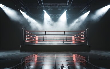 Sleek Empty Boxing Ring Illuminated for Fight Night Action