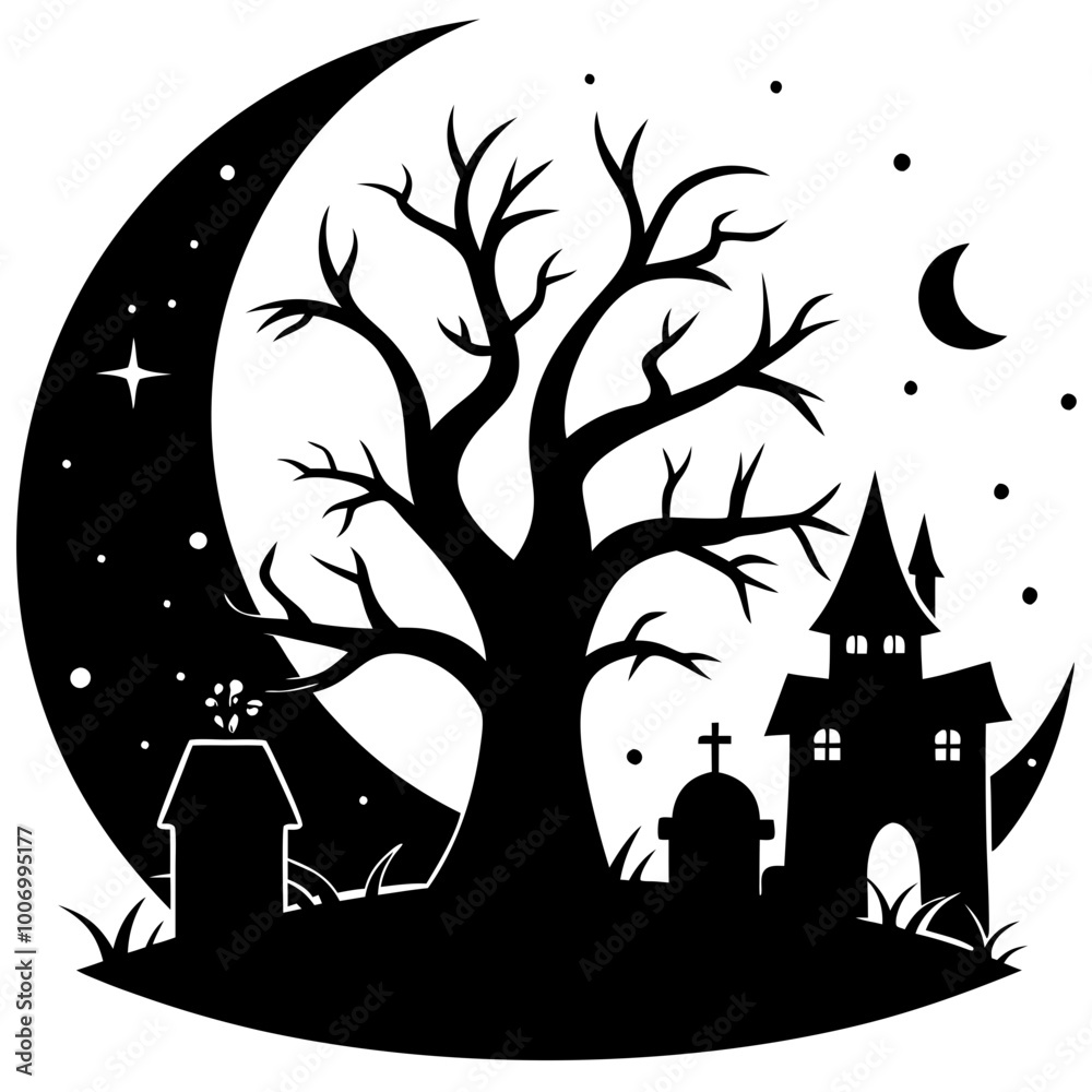 Wall mural spooky night silhouettes vector illustration