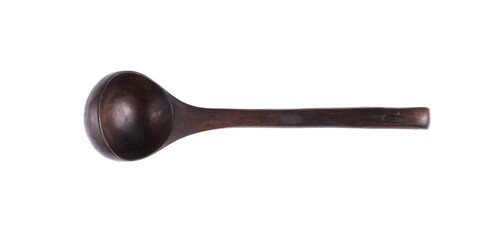 rustic wooden ladle isolated on white background