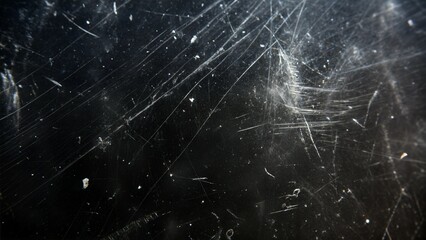 Scratched black surface with intricate patterns showcasing texture and depth in low-light conditions. Generative AI