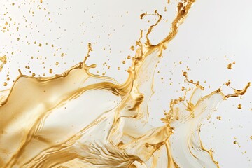 molten mass of gold with splashes on a white background