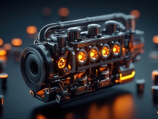 Diesel engine with components in motion, displaying combustion and exhaust systems, diesel engines, fuel efficiency