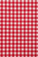 A classic red and white checkered tablecloth ideal for picnics, gatherings, and outdoor dining experiences in a sunny park setting. Generative AI