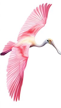 recommend clip art: Roseate Spoonbill Bird Flying on White Background, Photo Realistic, Wallpaper, Cover and Screen for Smartphone, PC, Laptop, 9:16 and 16:9 Format