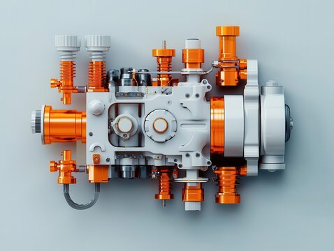 Cross-section of a hybrid engine showing the transition between electric and combustion power, hybrid engines, dual power systems