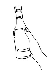 continuous line , cheering and  holding a glass of wine