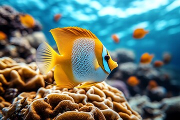 Obraz premium A tropical reef full of colorful fish and coral, thriving beneath the ocean surface, showcasing natureâ€™s richness and diversity.