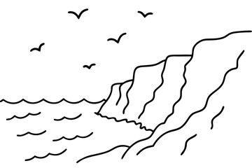 Beautiful Vector Design of Rugged Coastal Cliffs Overlooking the Crystal Clear Sea
