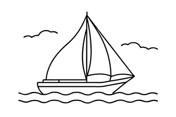 Tranquil Waterscape Featuring a Sailboat Vector Art Design

