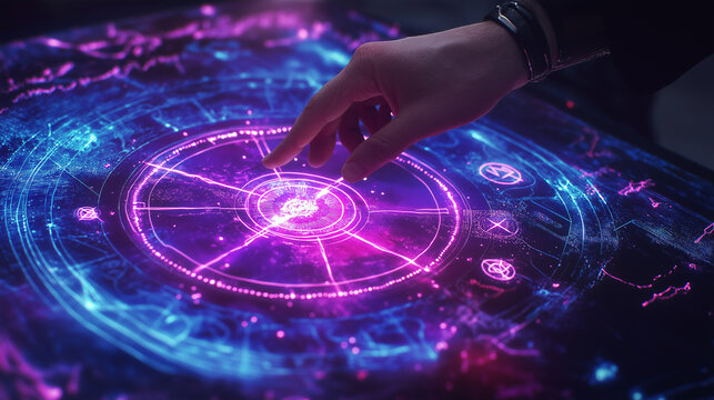 An astrologer is thinking about an astrological natal chart. Astrologer's hands.