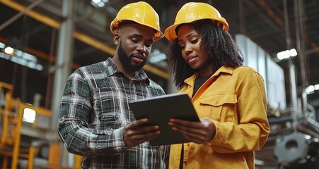 A woman oversees a team, discussing project details while examining a digital tablet in a facility