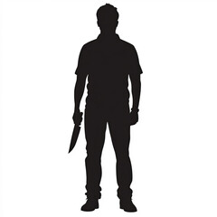 Man With A Knife Silhouette, Illustration Isolated On White Background
