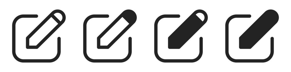 Edit file or drawing with document isolated black illustration set for UI. Vector icons in flat style