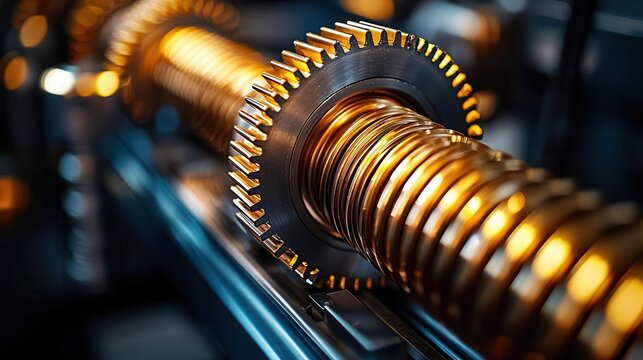 Close-up of a rack and pinion system converting rotational to linear motion, rack and pinion, mechanical motion