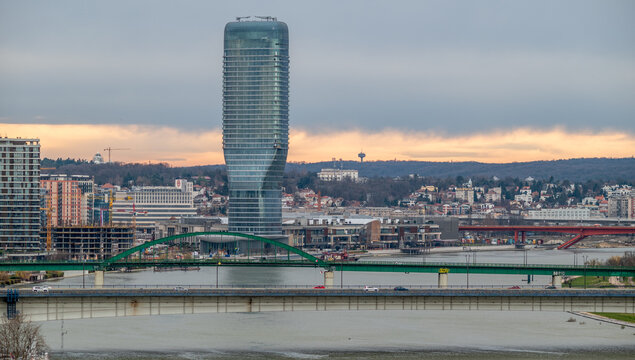 Belgrade tower (Kula Beograd) skyscraper in Belgrade Waterfront on Sava river in Belgrade, capital of Serbia