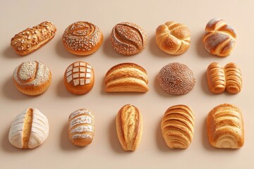 3d visual representations of various bake goods and bread items