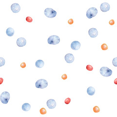 Watercolor chaotic drops seamless pattern isolated. Hand drawn blue red specks on repeated texture. Abstract simple water blots on background . Abstract colorful droplets for cute children design.