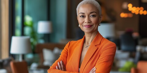 Diverse female senior event planner in a busy work environment