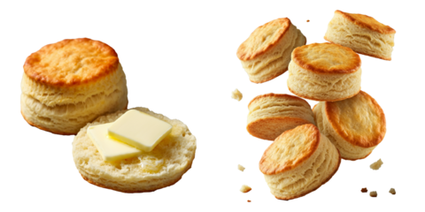 Fluffy Buttermilk Biscuits, Baked Bread, Breakfast Food, Butter, Light & Delicious, Isolated Transparent PNG Food Graphic